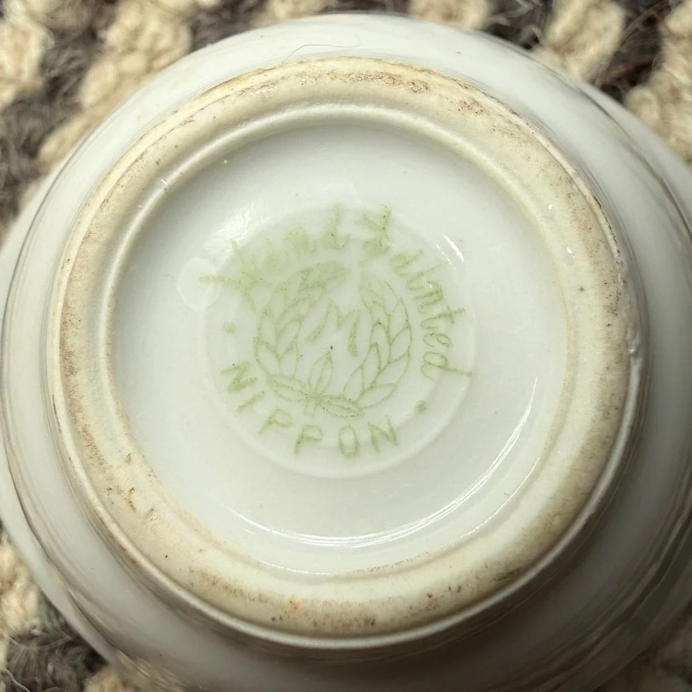 Vtg Hand Painted Nippon Salt Cellars Set Floral Porcelain Open Salts‎ Heirloom